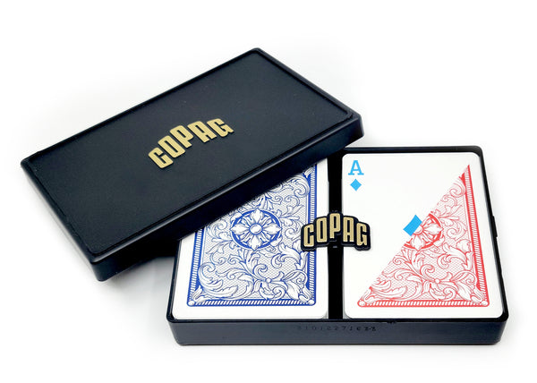 Copag Legacy 4-Color 100% Plastic Playing Cards - Standard Size (Poker)  Regular Index Blue/Red Double Deck