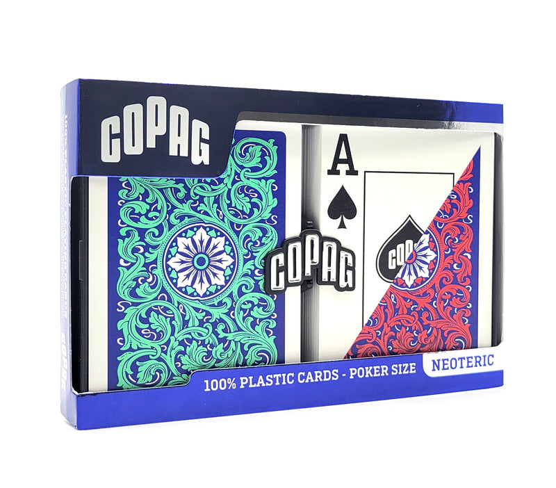Copag Neoteric 100% Plastic Playing Cards - Standard Size (Poker) Jumbo  Index Green/Red Double Deck Set